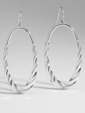 Womens Silver Twist Oval Hoop Earrings‎ Jewelry Brand New